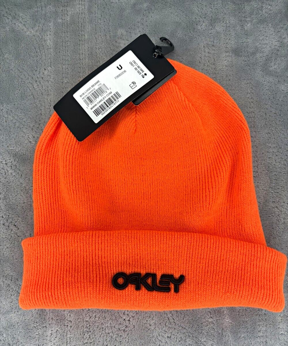 Oakley Orange Solid Knit Cuffed Beanie Hat, Logo Theme, One Size, Men, MSRP $35